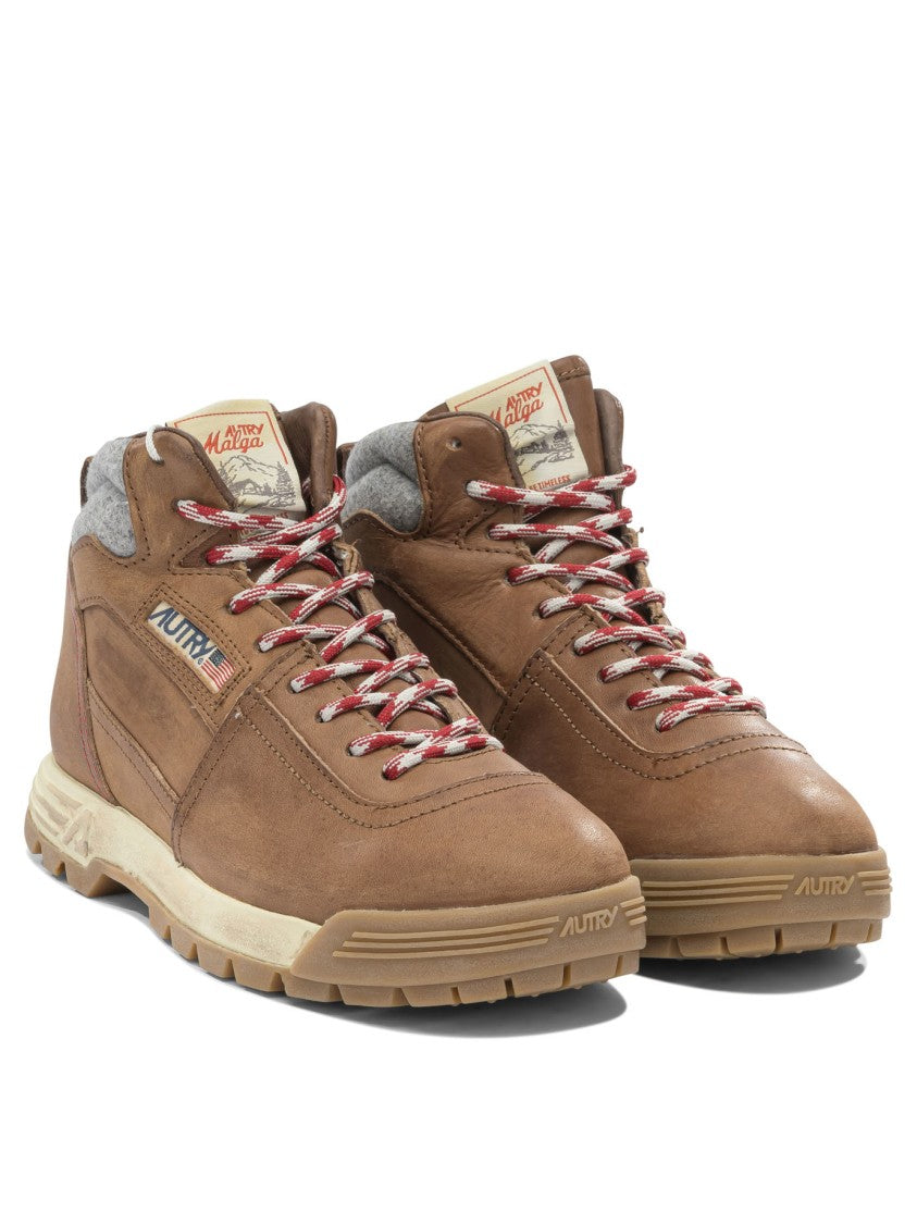 Autry Brown Ankle Boots With Padded Collar And Lace-Up Design