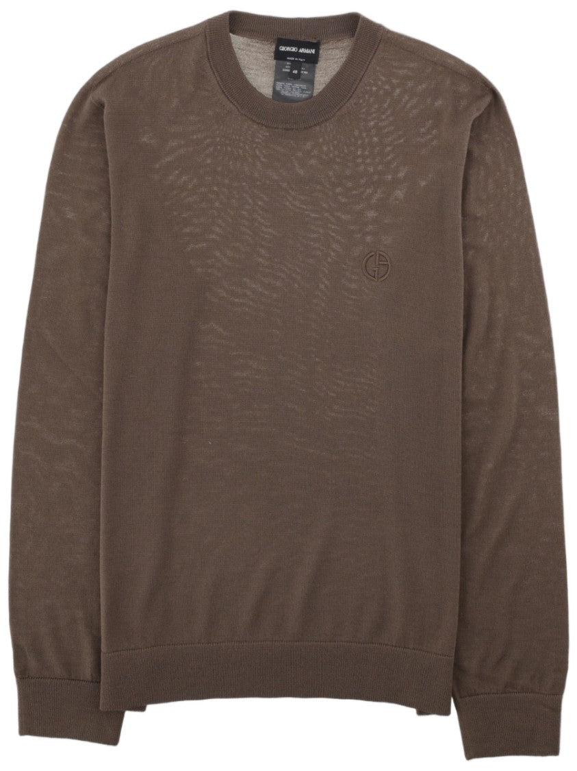 Giorgio Armani Long-Sleeve Virgin Wool Sweater With Crew Neckline And Embroidered Logo