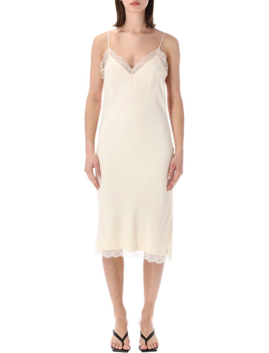 Róhe V Neck Lace Trim Midi Dress