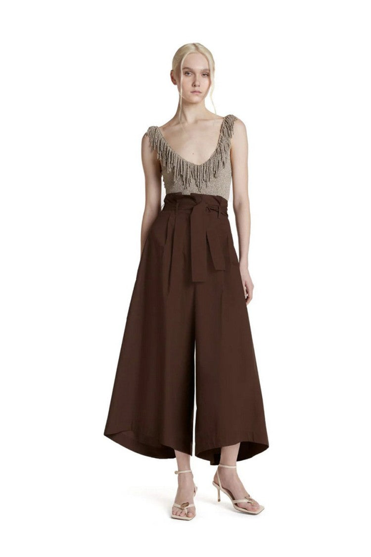 Simona Corsellini Brown Cotton-Blend Wide-Leg Pants