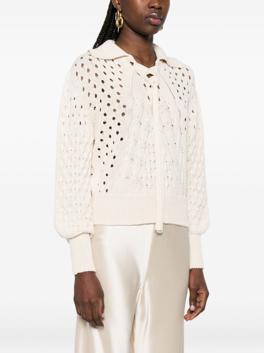 Twin-Set Beige Parchment Lace-Up Sweater