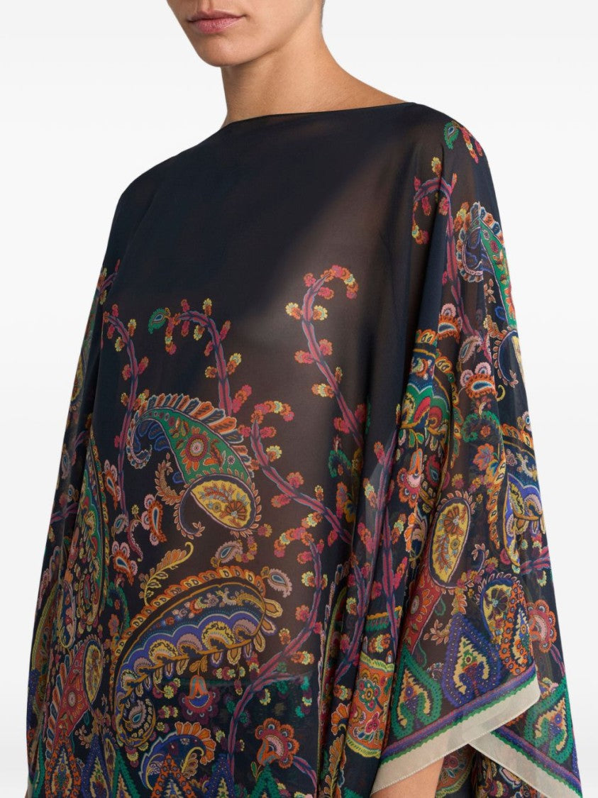 Etro Silk Poncho With Multicolored Paisley