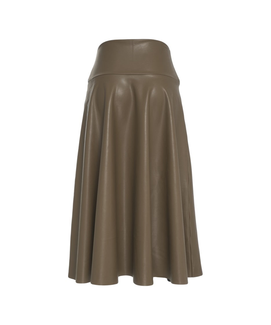 Norma Kamali Flared Midi Skirt In Smooth Faux Leather