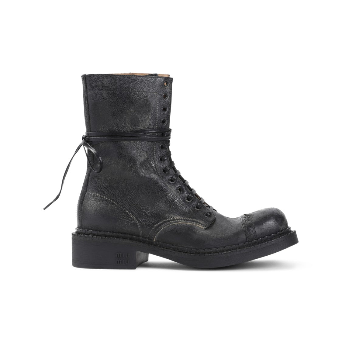 Miu Miu High Lace-Up Black Ankle Boots
