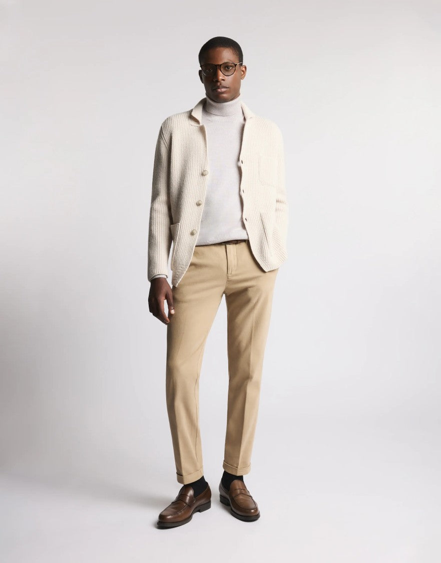 Fay Pearl Rib Knit F.7 Cardigan In White Wool