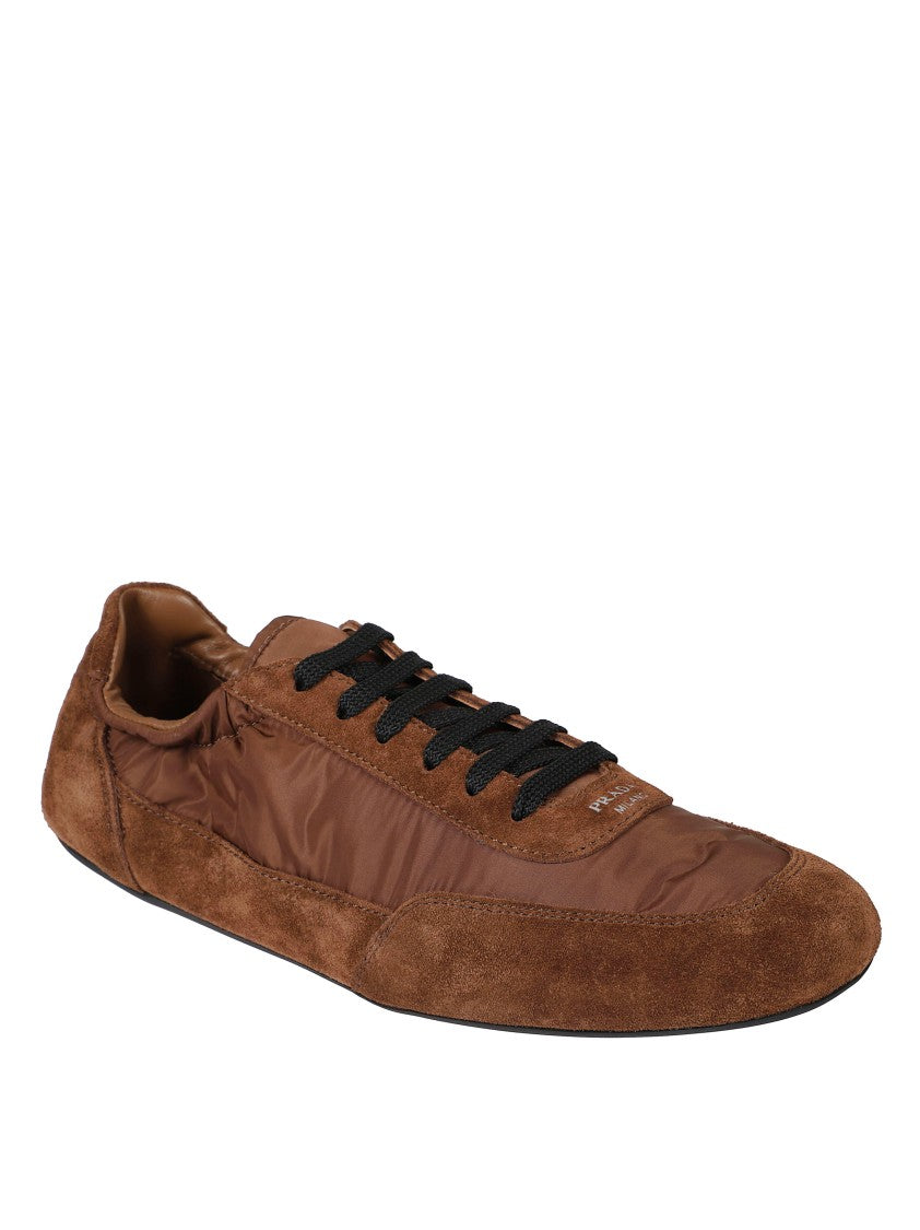 Prada Brown Suede And Fabric Sneakers