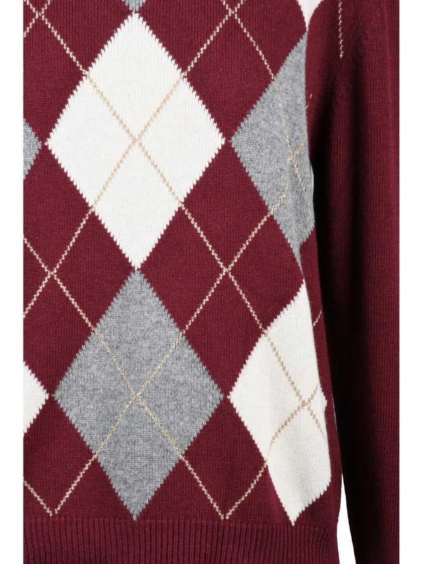 Pennyblack Argyle Pattern Crewneck Pullover With Ribbed Details