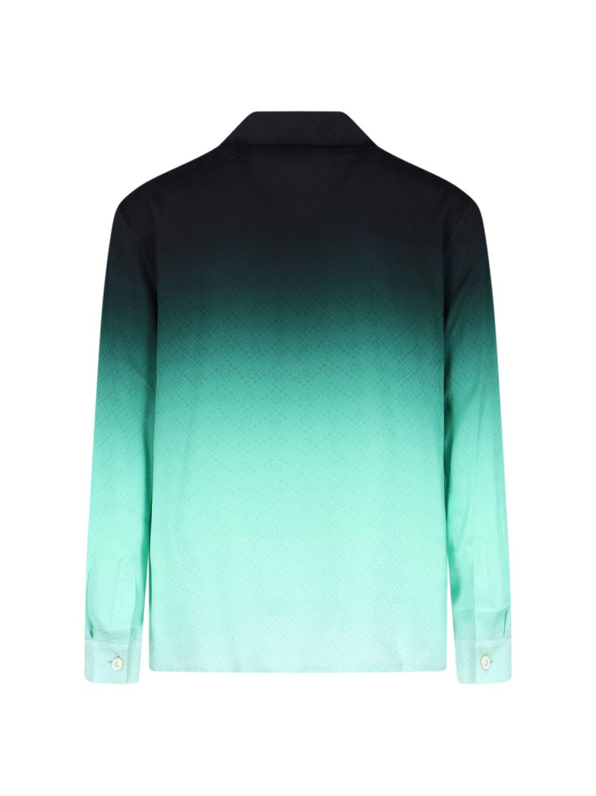 Casablanca Green Logo Print Silk Shirt