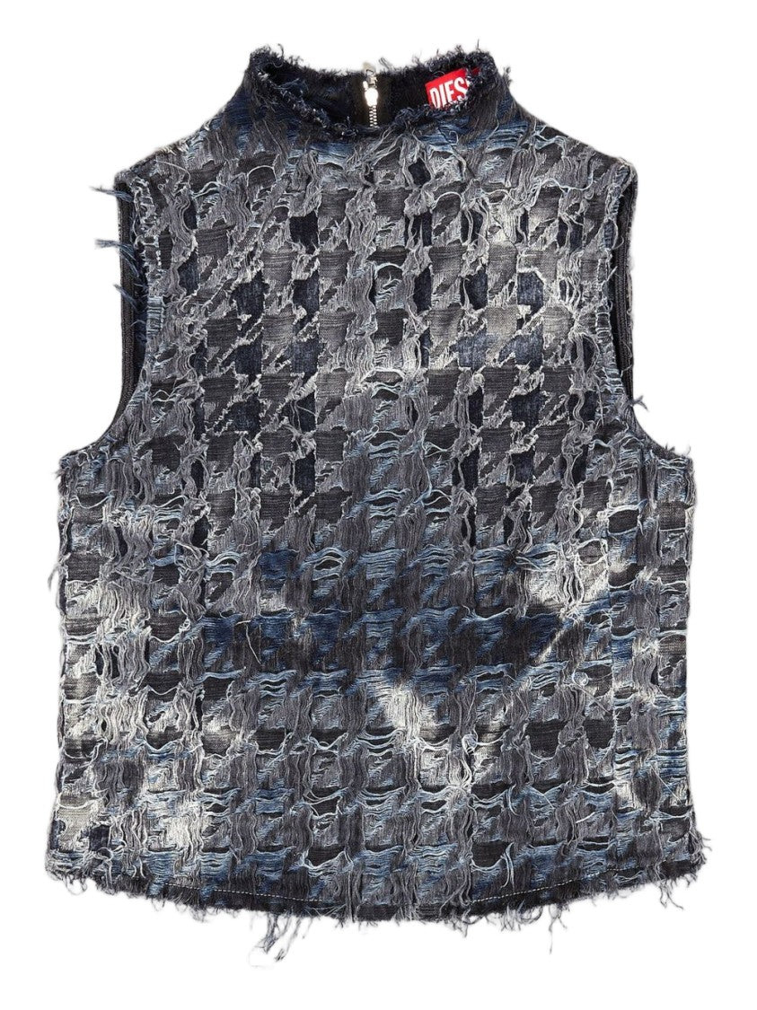 Diesel Blue Cotton Denim Sleeveless Top
