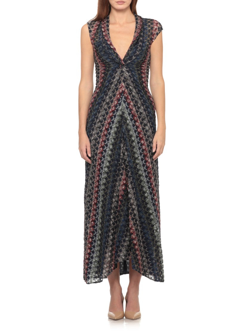 Missoni Blue V-Neck Draped Lurex Viscose Dress