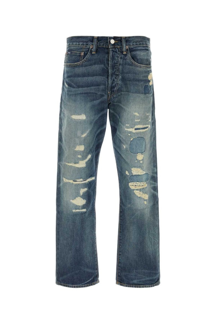 Polo Ralph Lauren Distressed Straight-Cut Denim Jeans With Cropped Finish