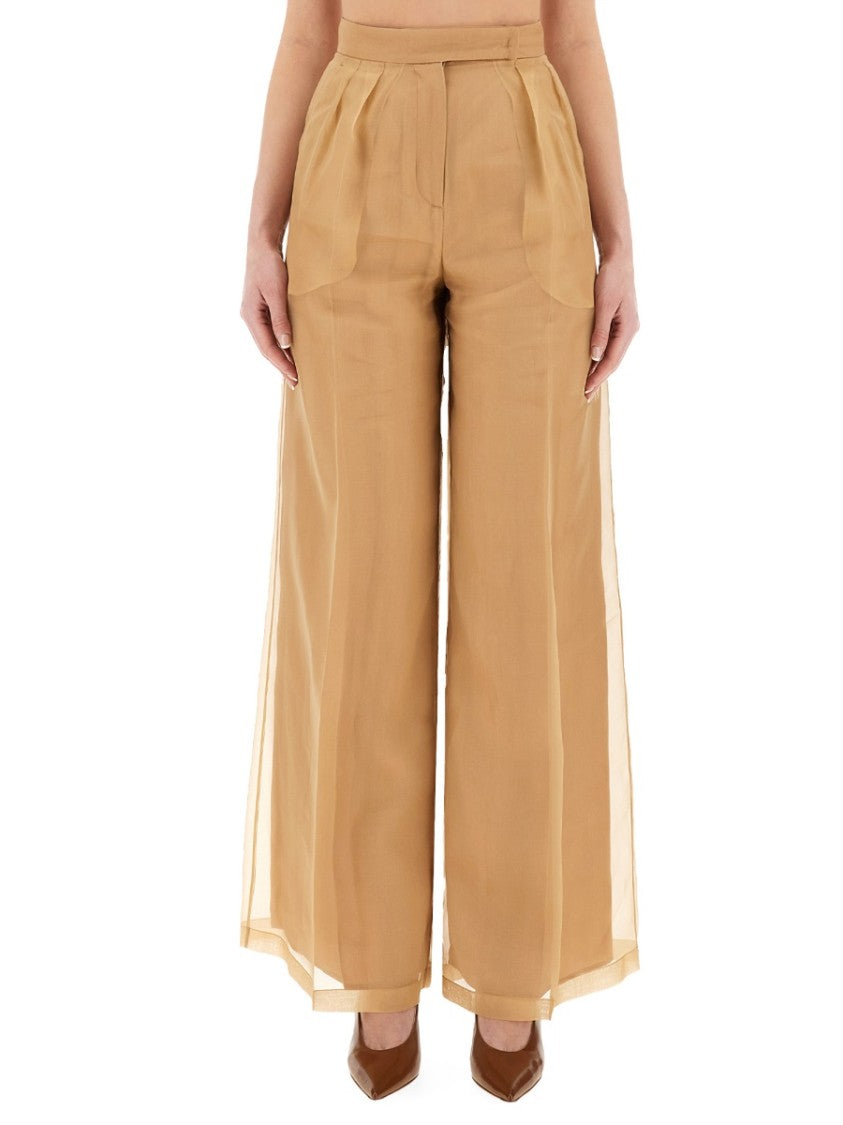 Max Mara Silk Wide-Leg Pants With High Waist And Pleated Design