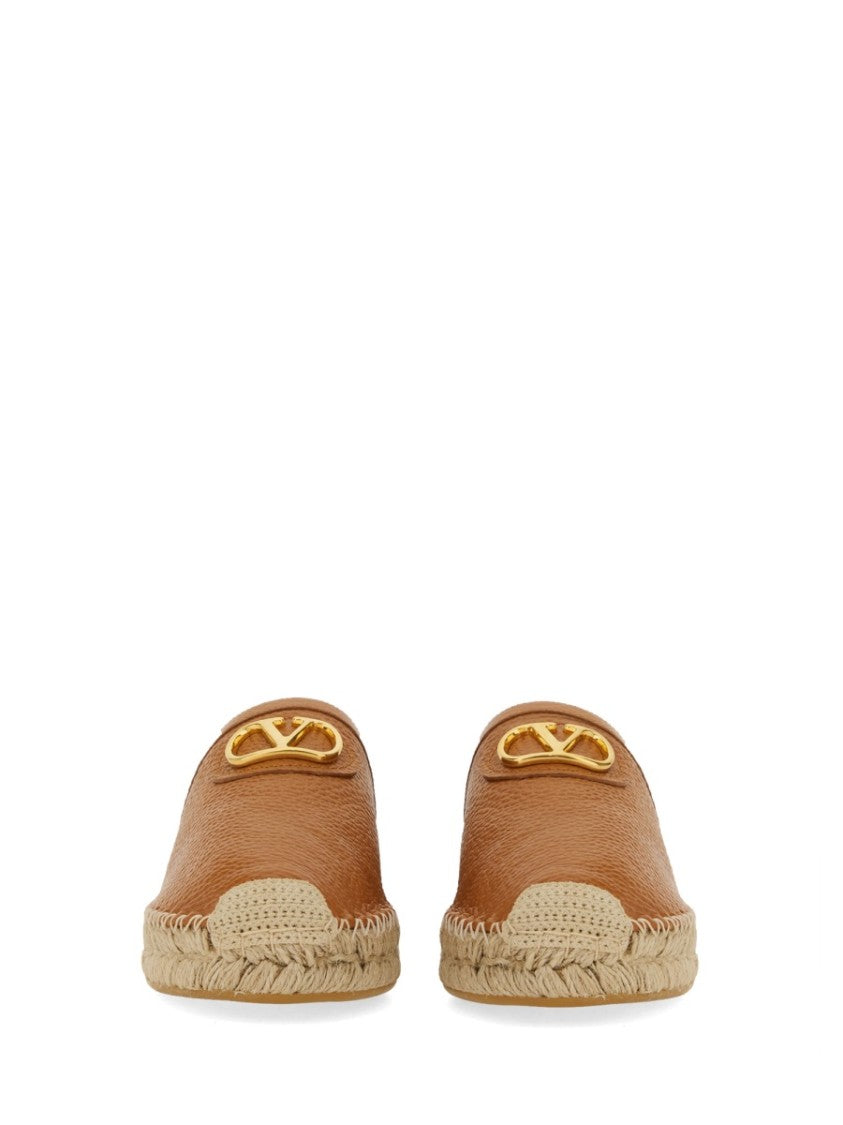 Valentino Garavani Brown Calf Leather Mules With Signature Logo