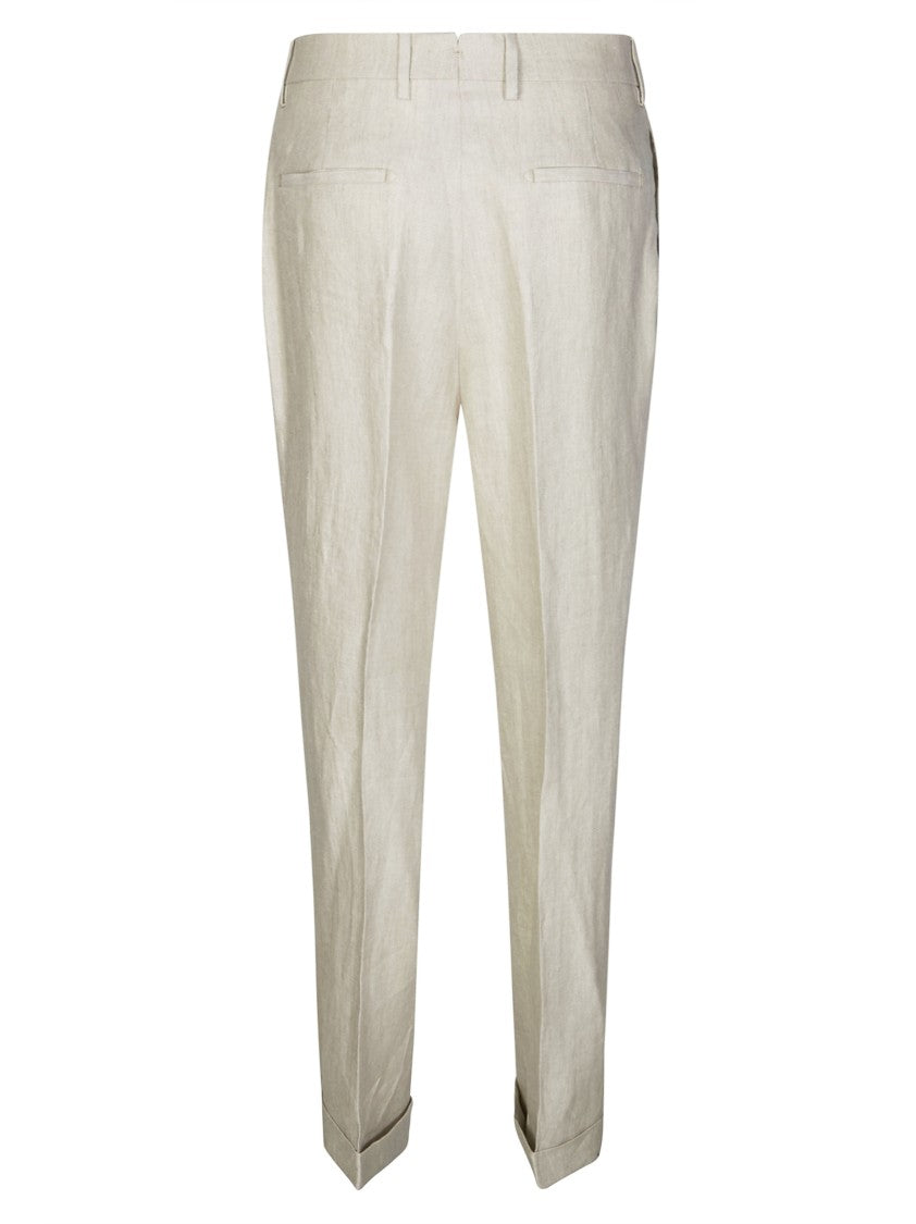 Berwich White Palazzo Natural Texture Linen Trousers