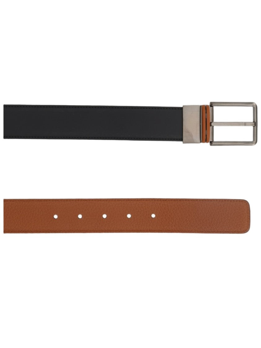 Zegna Reversible Classic Silver Buckle Cow Leather Belt
