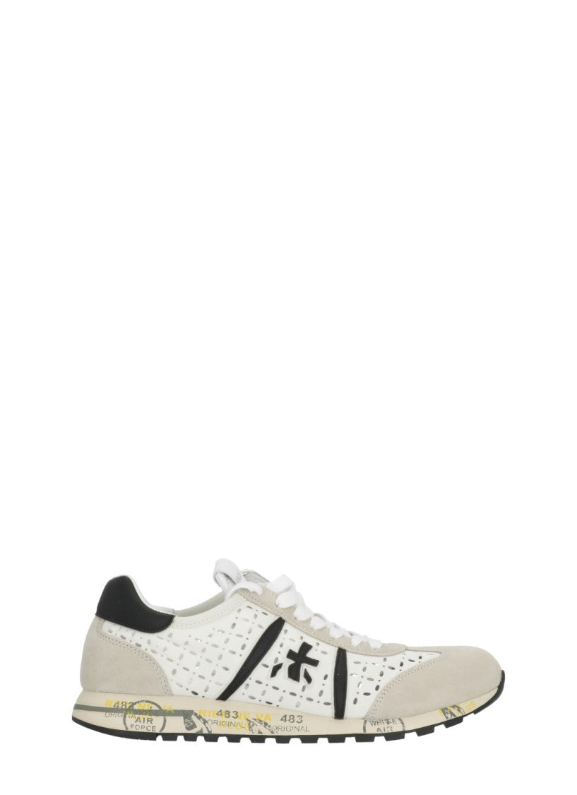 Premiata White Lucyd 7413 Perforated Sneakers