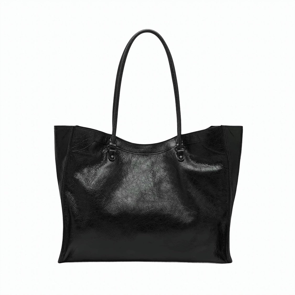Balenciaga Medium Black Lamb Leather Tote Bag With Glossy Finish