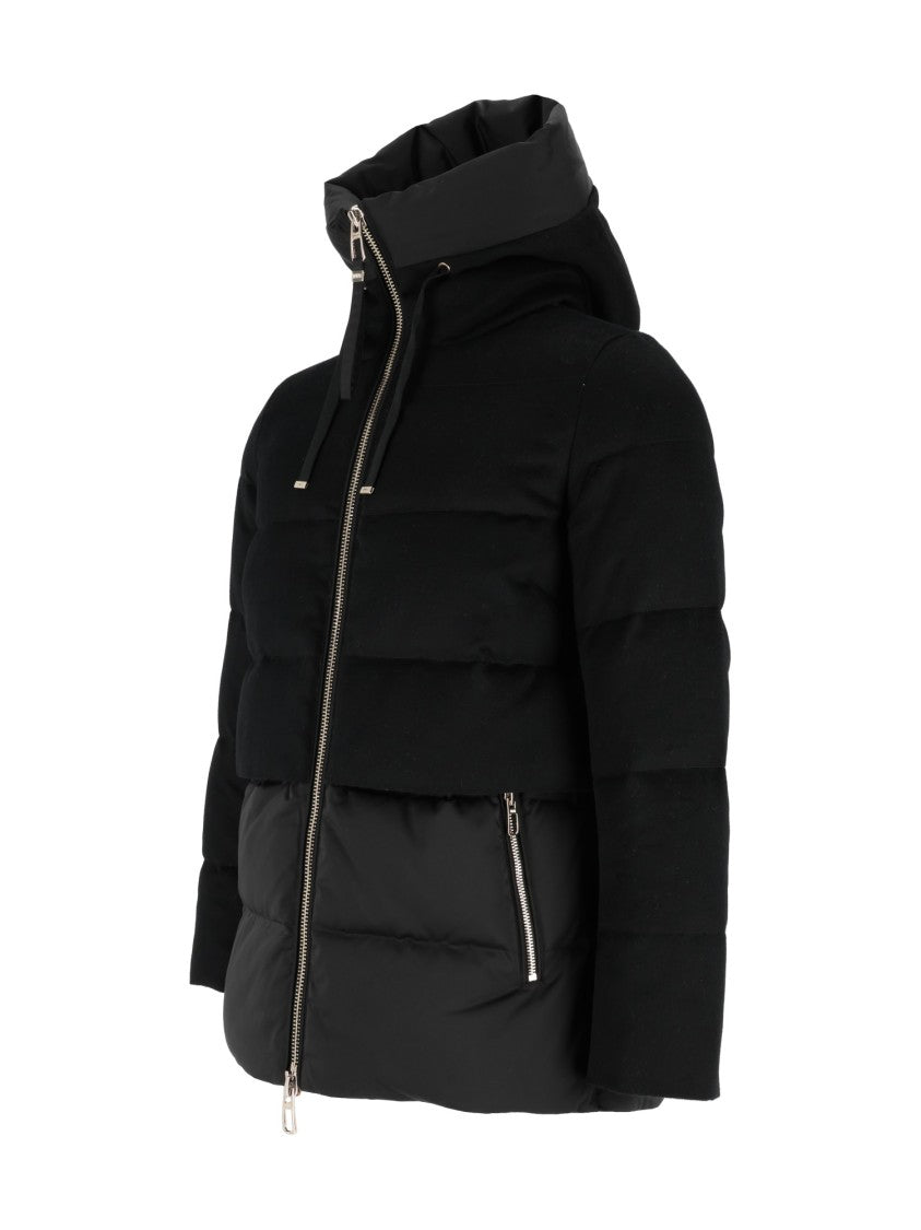Duno Padded Quilted Down Coat With High Collar And Dual Fabric Textures