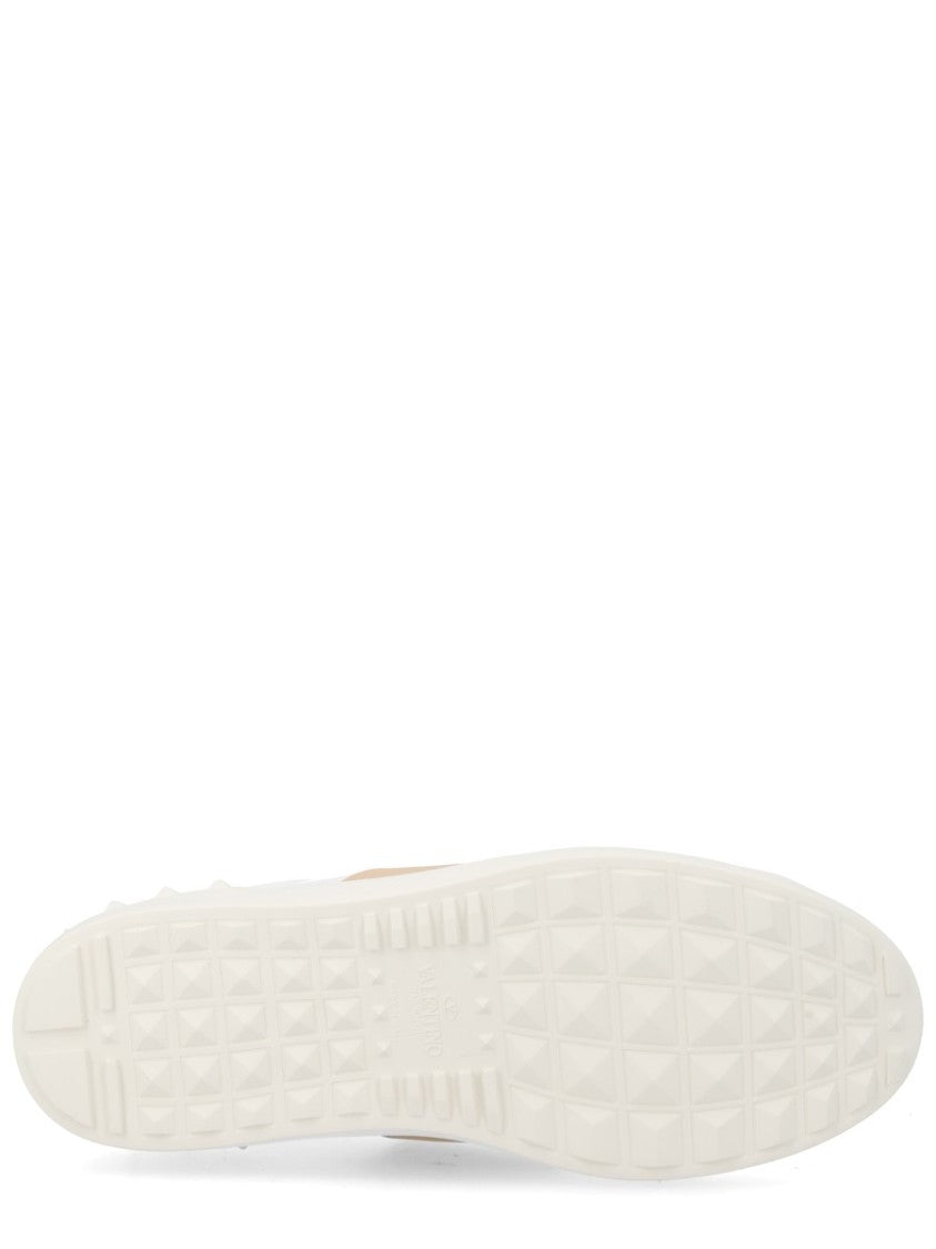Valentino Garavani Open Beige Strap Studded Leather Sneakers