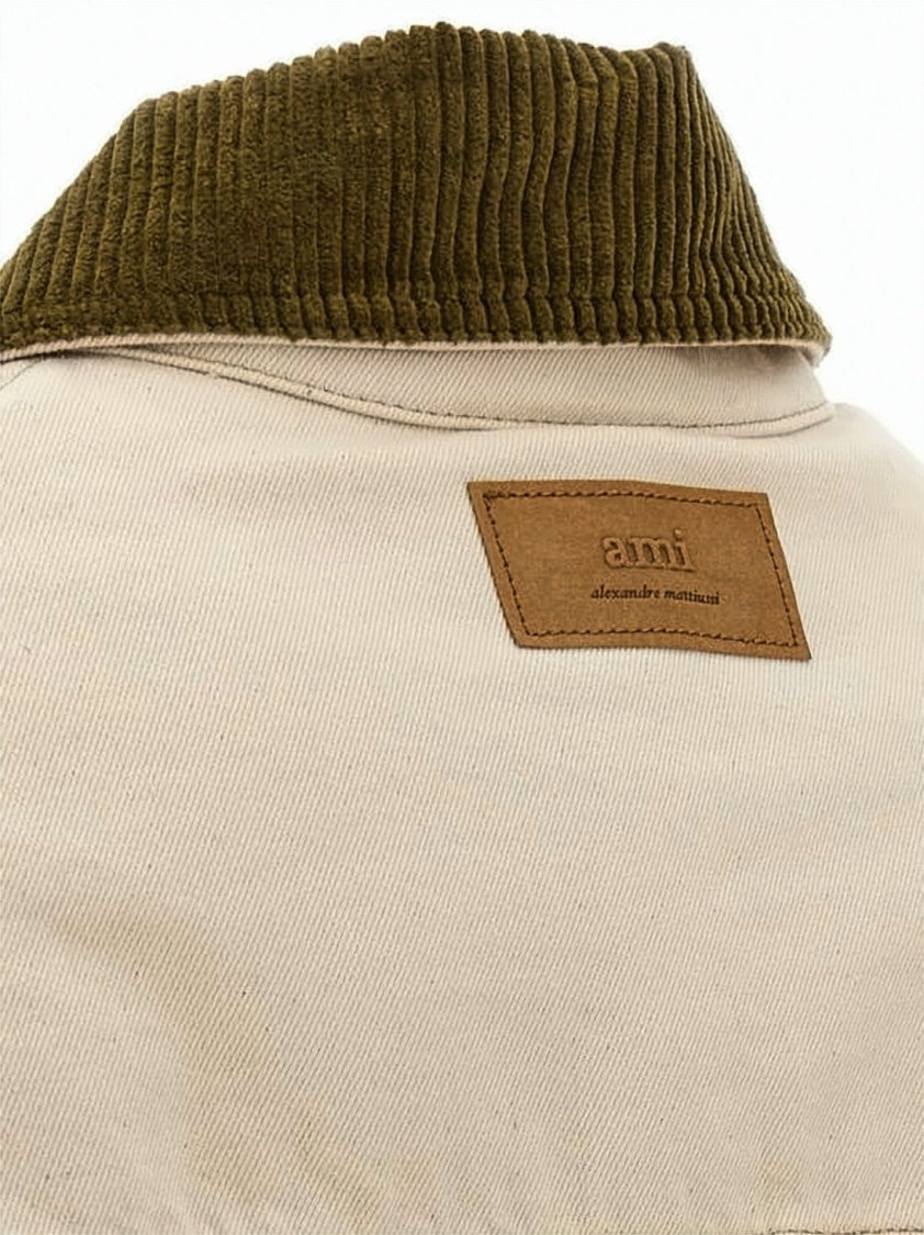 Ami Paris Boxy Padded Worker Jacket With Corduroy Collar