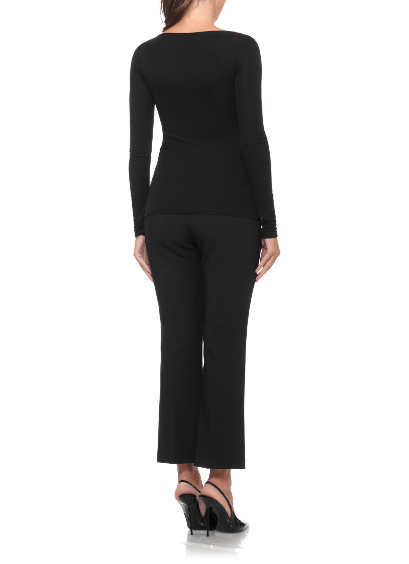 Elisabetta Franchi Fitted Long-Sleeve Black Shirt With Gold Logo Detail