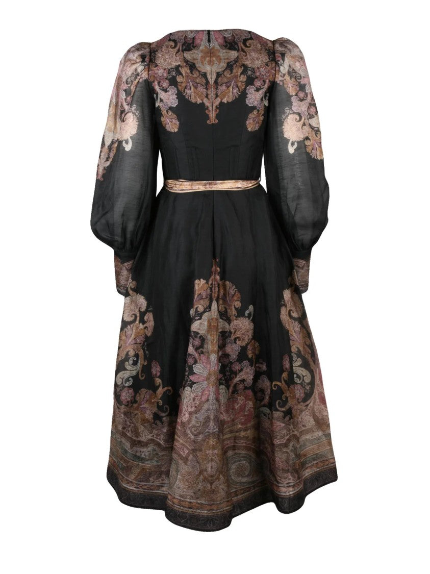 Zimmermann Gauzy Black Maxi Dress With Intricate Floral Patterns