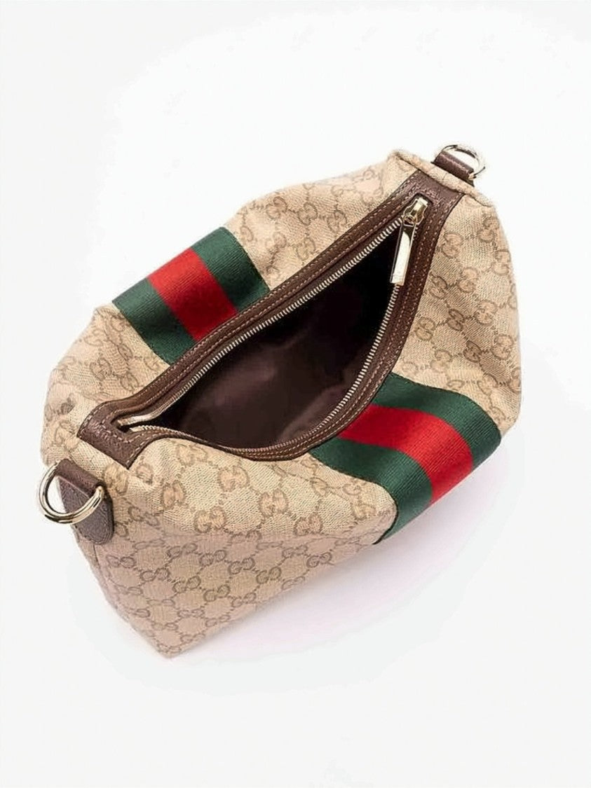 Gucci Structured Monogram Canvas Crossbody Bag With Green
