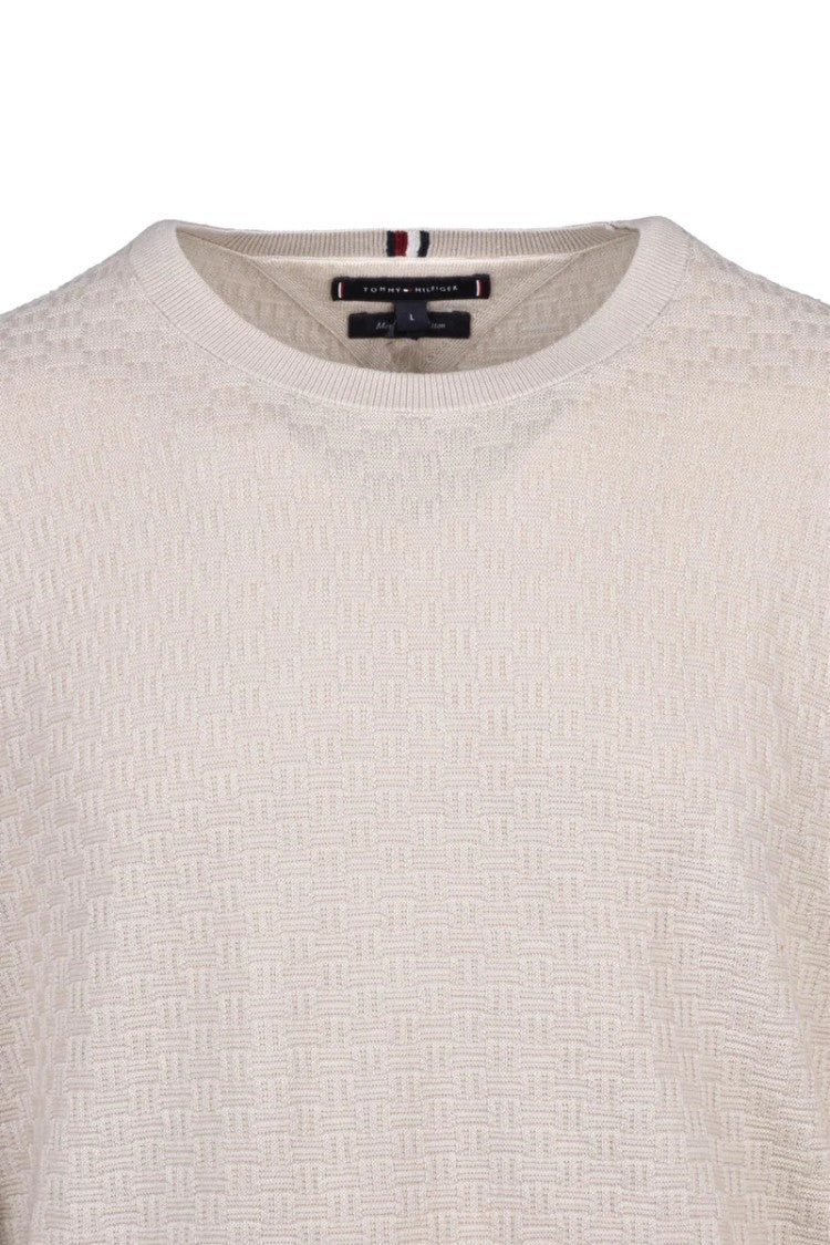 Tommy Hilfiger Beige Textured Crewneck Sweater