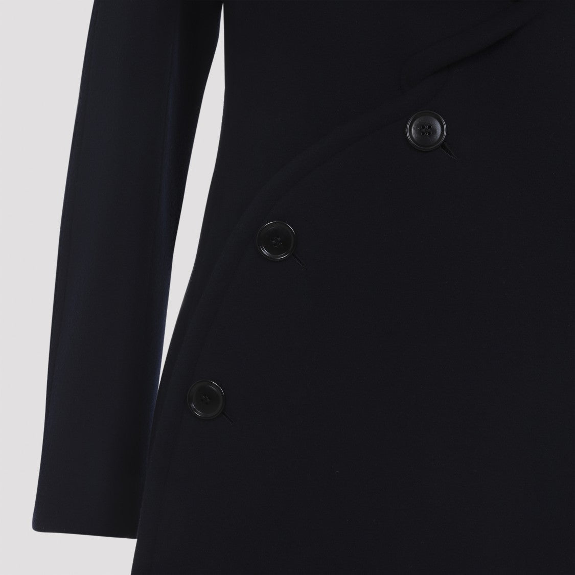 Alaïa Asymmetric Double-Breasted Black Virgin Wool Coat