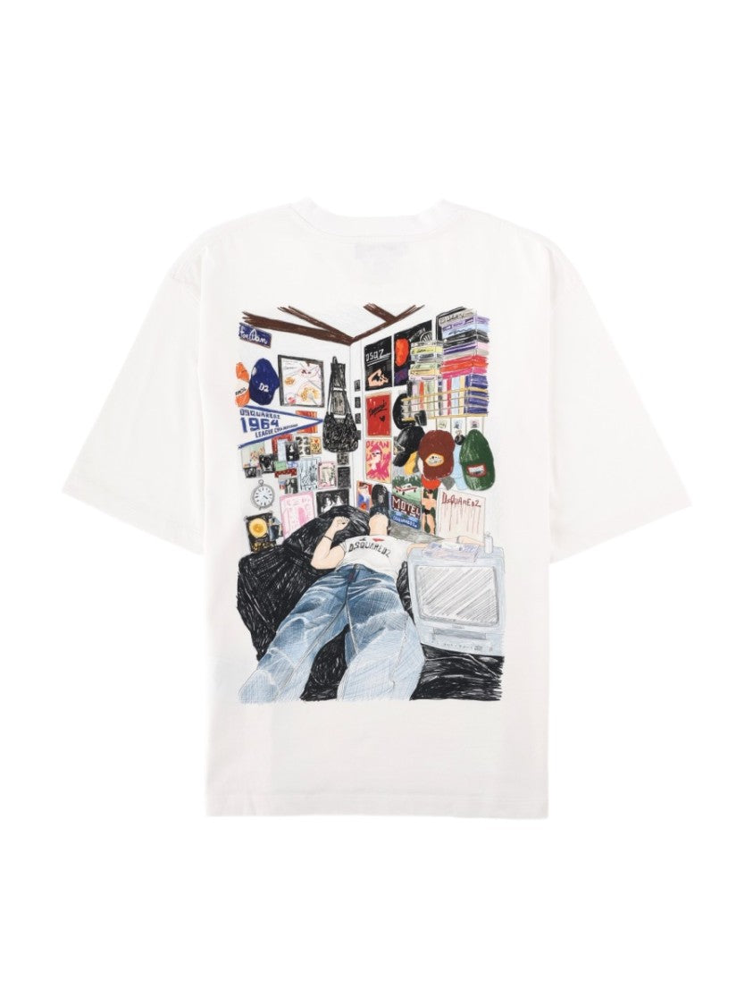 Dsquared2 Relaxed Fit Artistic Illustration Cotton T-Shirt