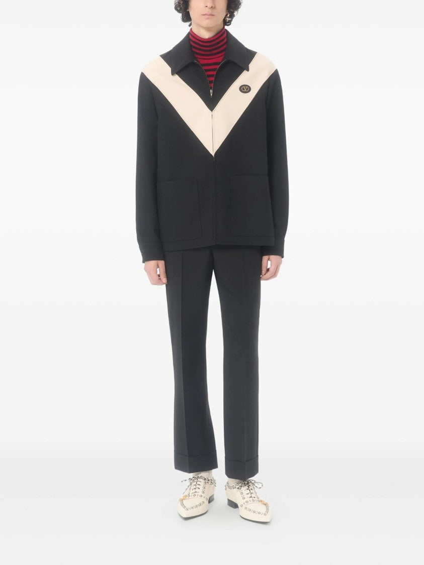 Valentino Black V-Shaped Contrast Panel Zip Jacket