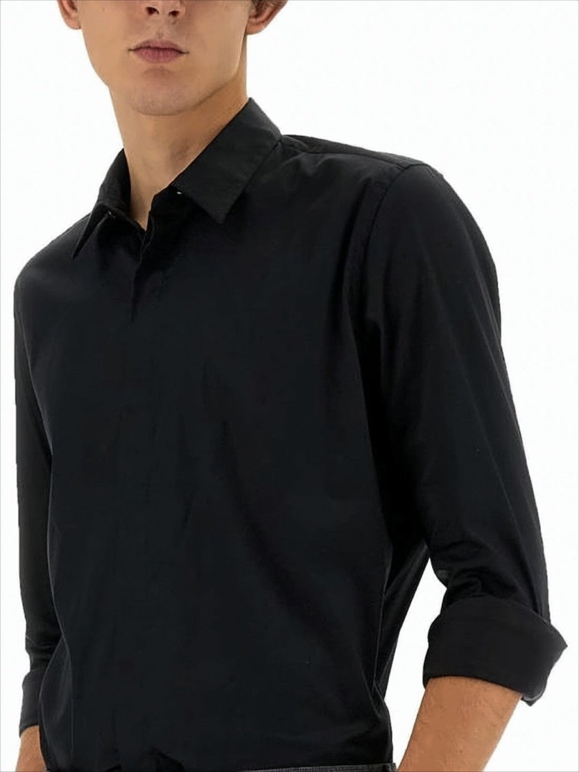 Pt Torino Long-Sleeve Black Cotton Shirt With Classic Collar And Tailored Fit