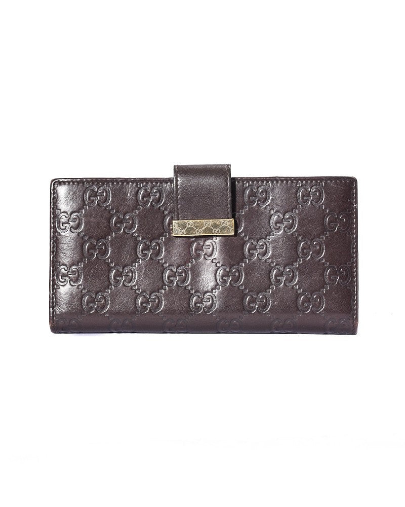 Gucci Guccissima Brown Leather Wallet With Clip Closure And Gold Hardware