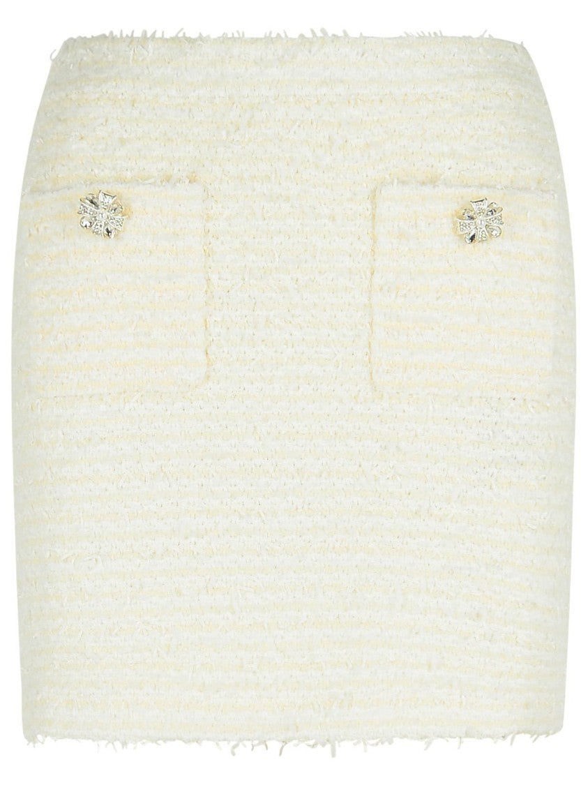 Self-Portrait 'Boucle' Cream Cotton Blend Miniskirt