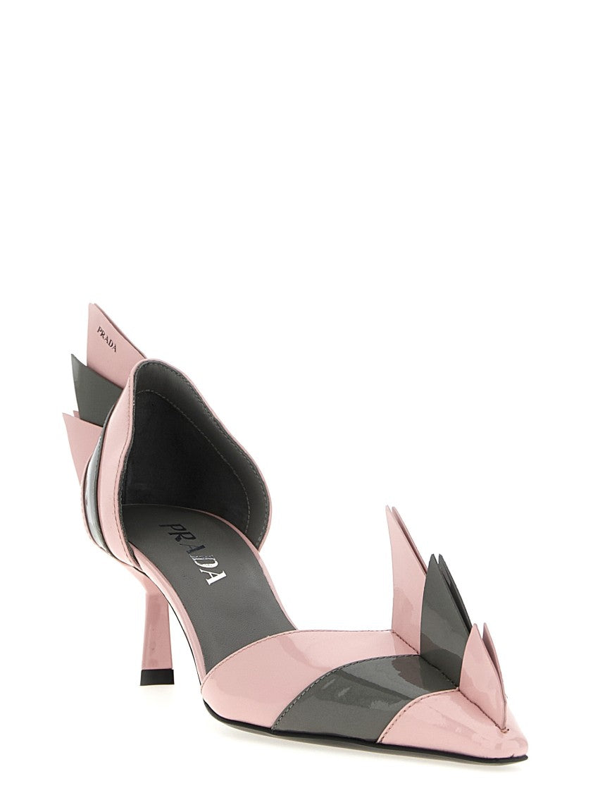 Prada Two-Tone Patent Leather Pumps With Sculptural Detailing