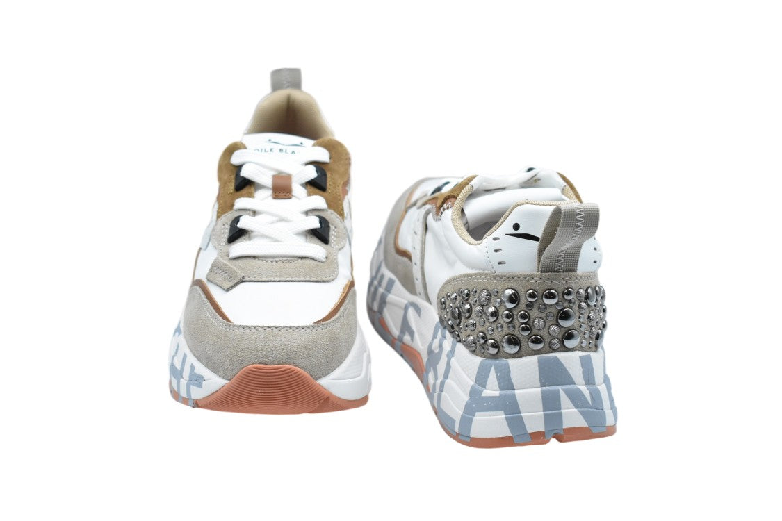 Voile Blanche Beige White Technical Fabric Suede Sneakers
