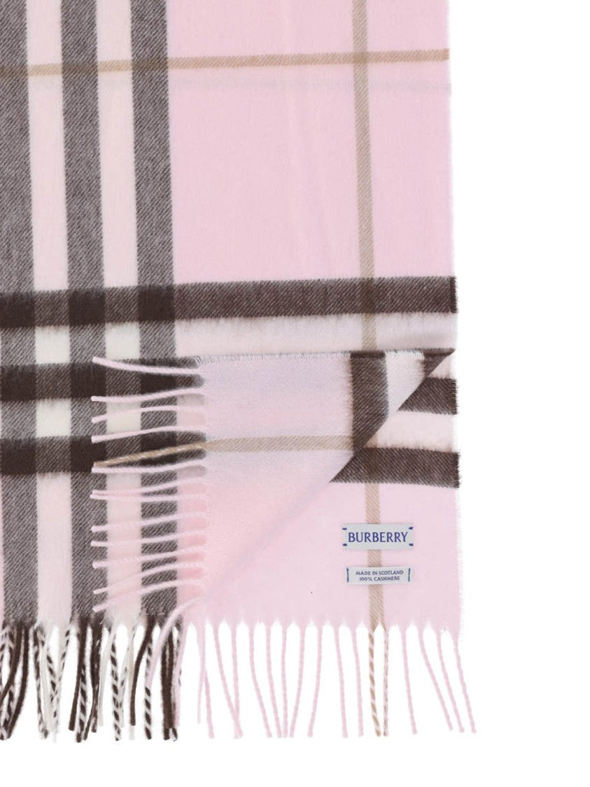 Burberry Brushed Cashmere Rectangular Scarf With Iconic Check Pattern
