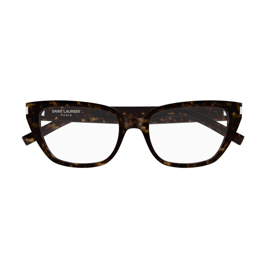 Saint Laurent Rectangular Cat-Eye Sunglasses With Tortoiseshell Pattern And Silver Accents