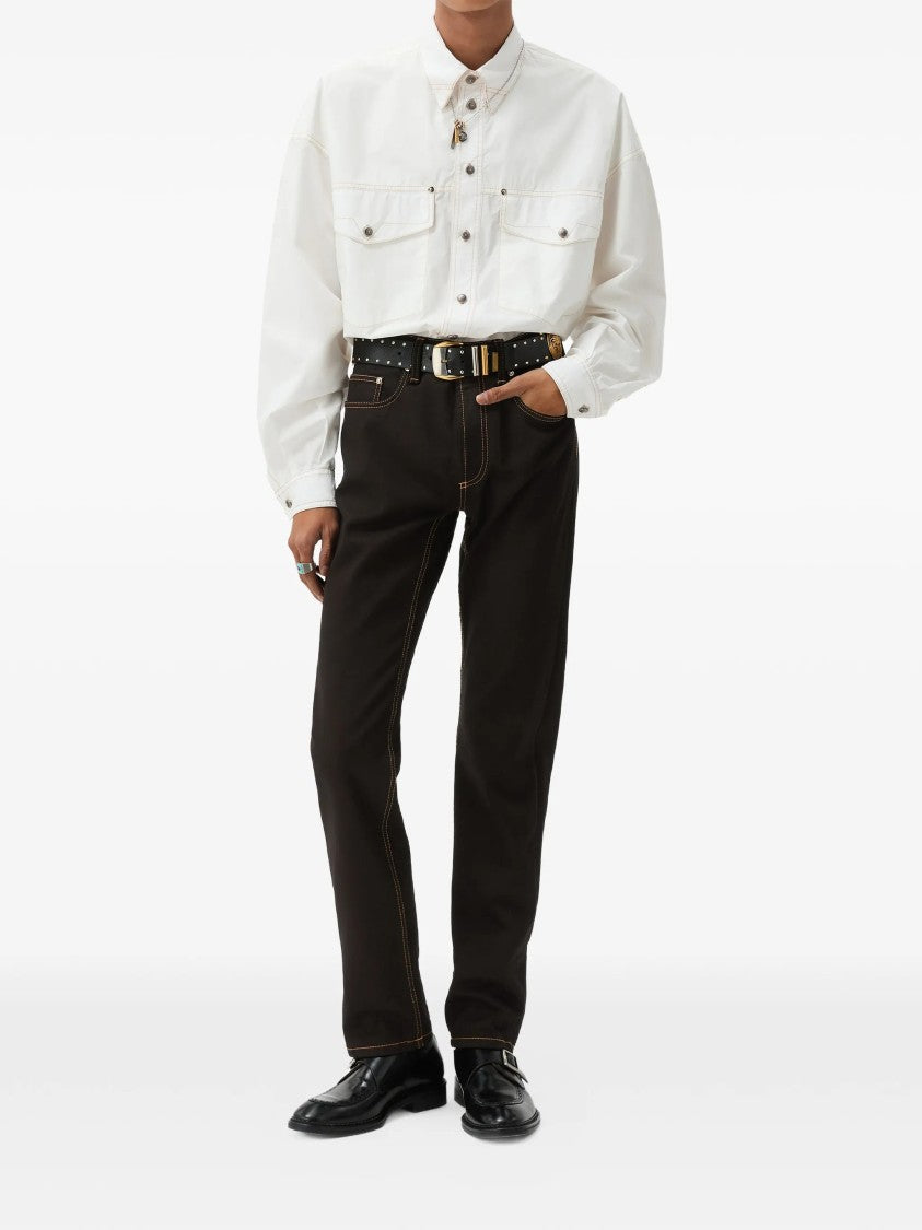 Versace Classic Straight-Leg Denim Pants With Contrast Stitching