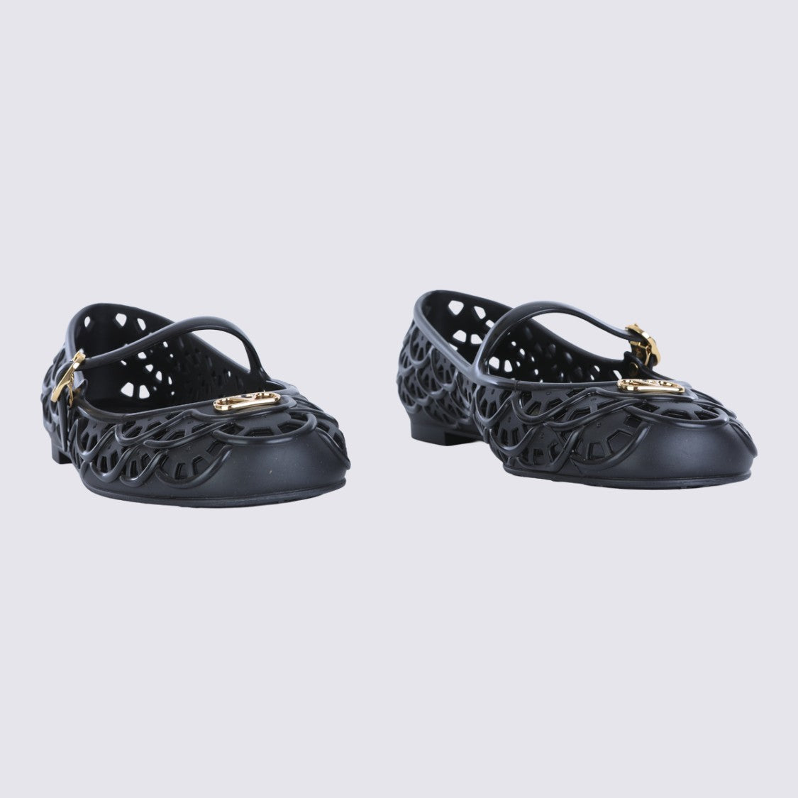Valentino Garavani Matte Finish Black Flats With Scalloped Cut-Out Design