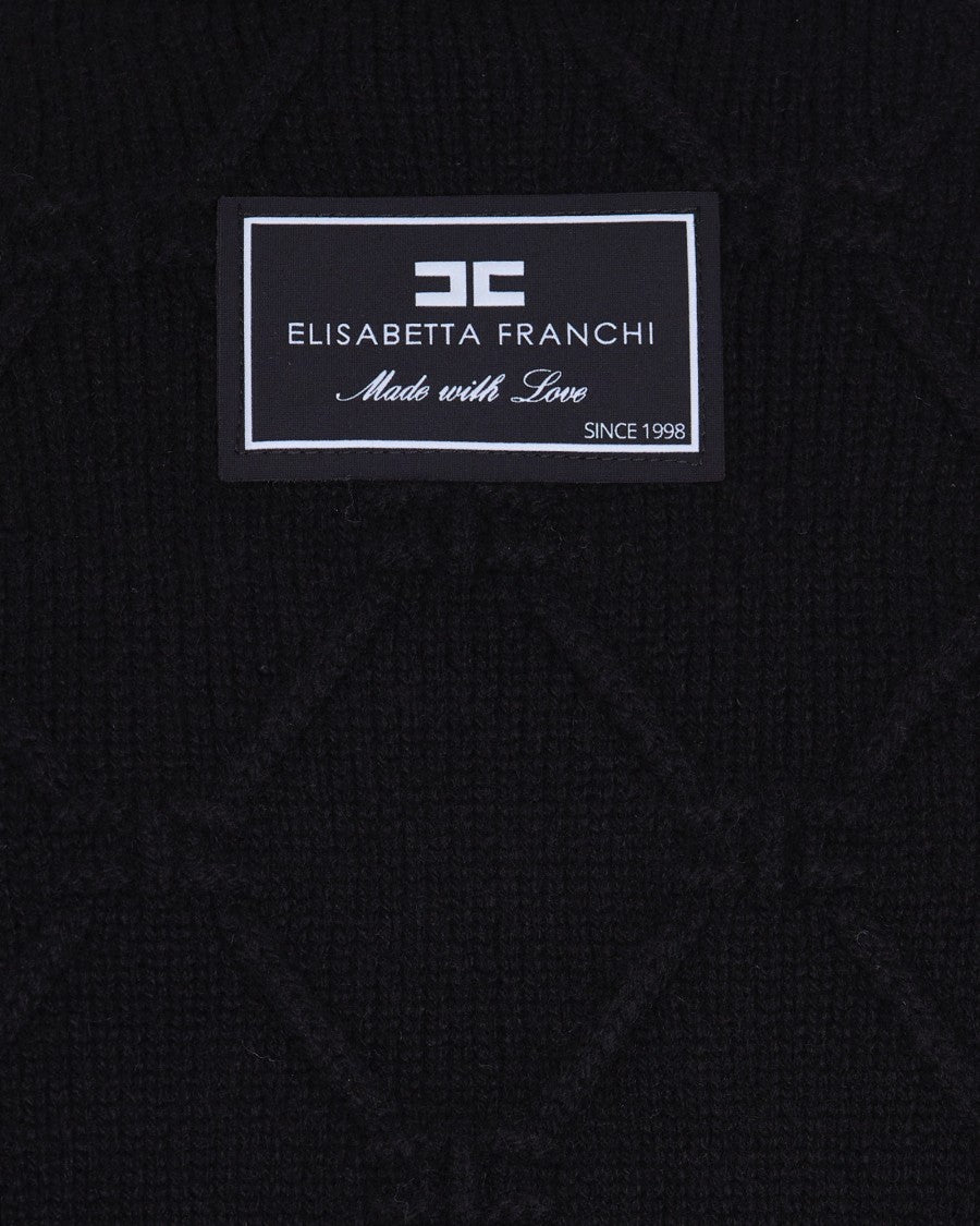 Elisabetta Franchi High-Neck Wool And Cashmere Sweater With Jacquard Diamond Pattern