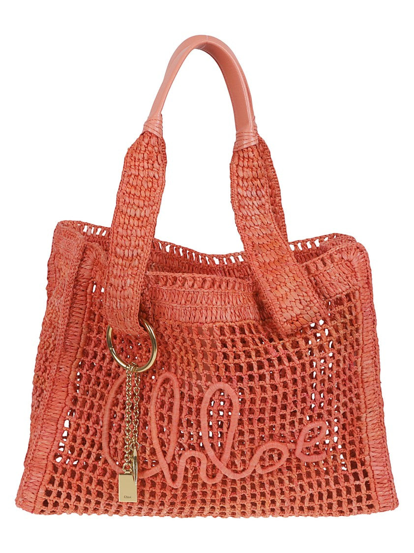 Chloé Crochet Tote Bag With Buffalo Leather Handles And Decorative Charms
