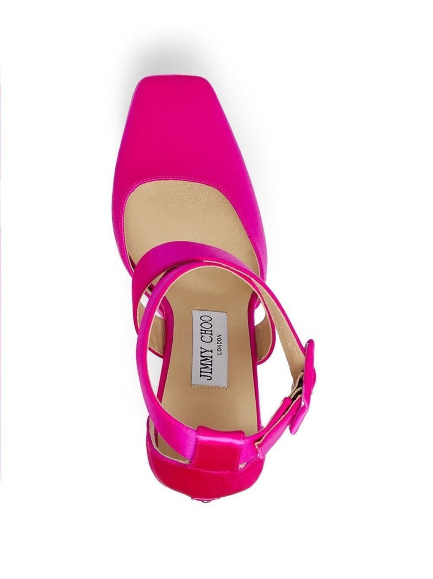 Jimmy Choo Pink Gian 140 Satin Platform Heels