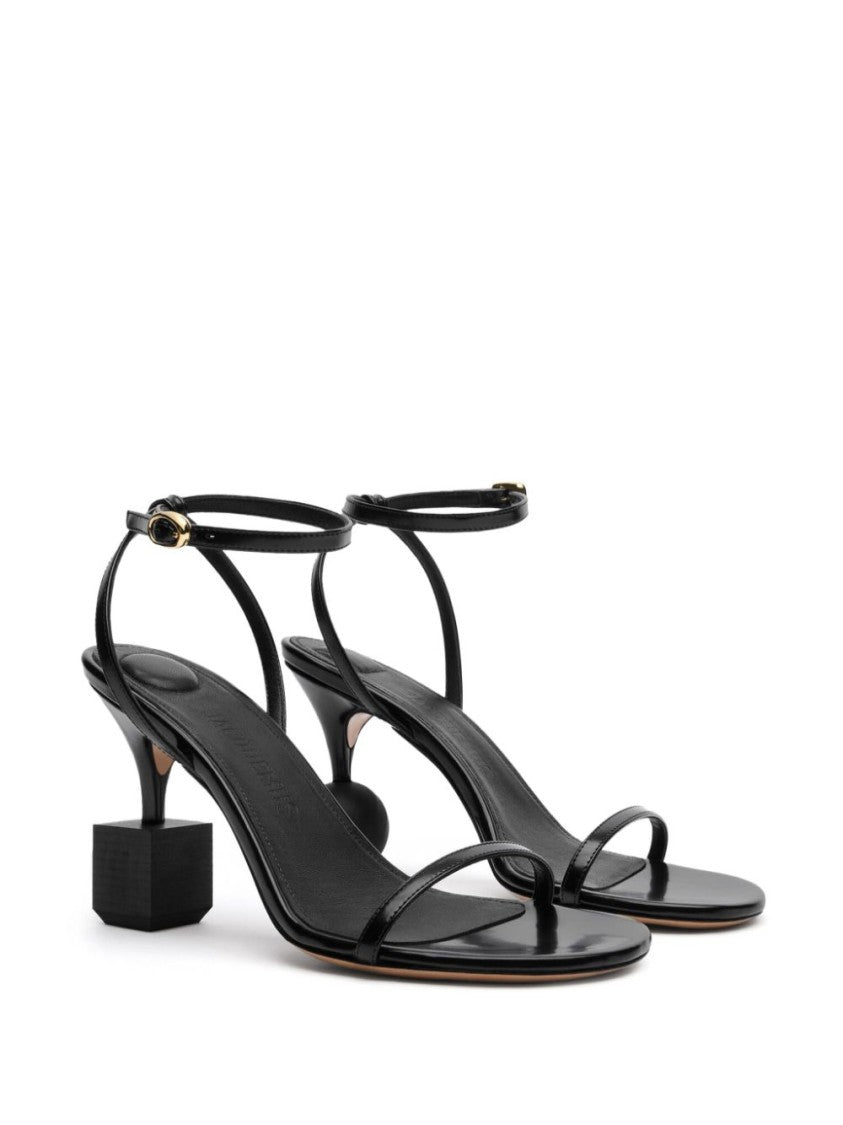 Jacquemus Sculptural Black Calf Leather Sandals
