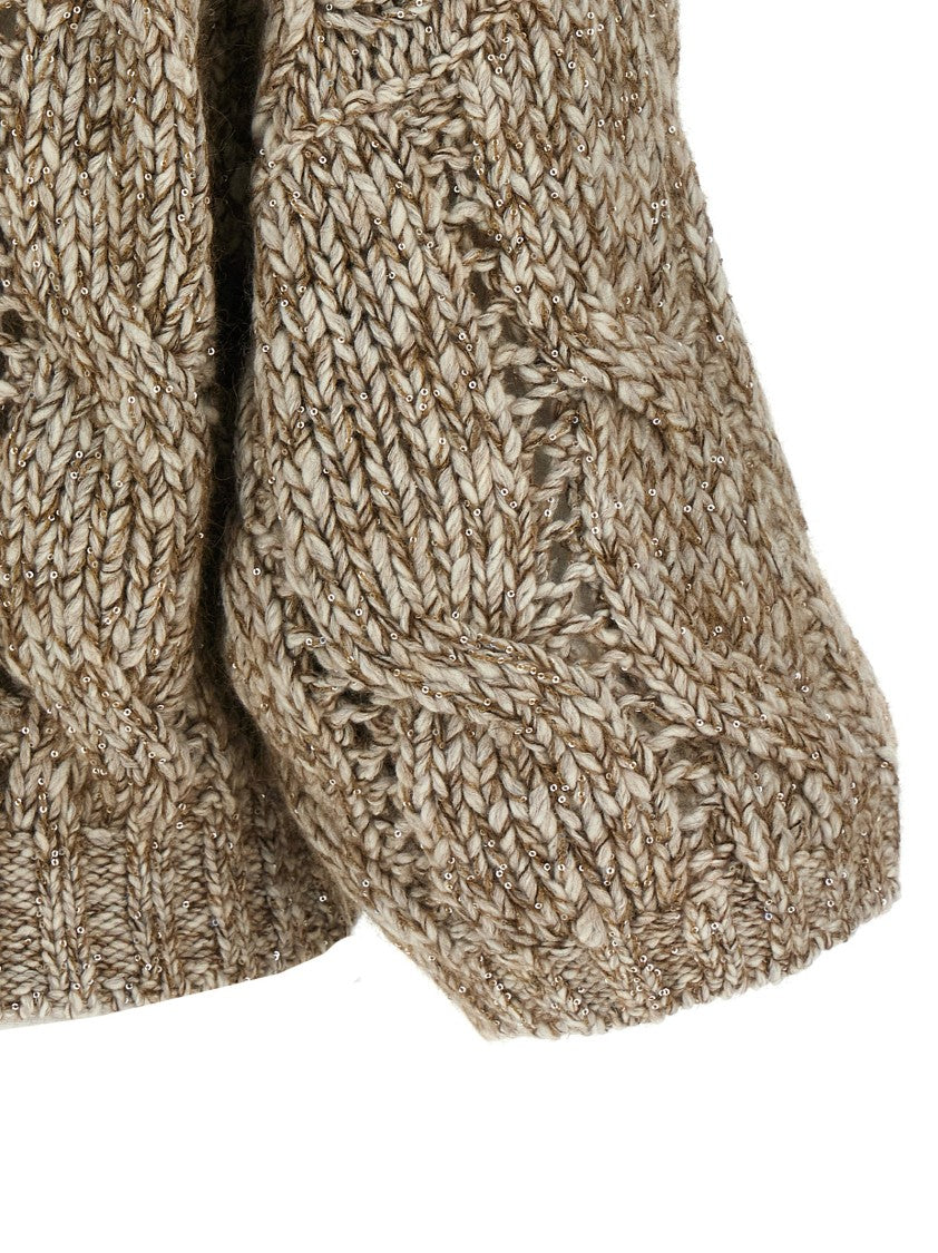 Brunello Cucinelli Cropped Openwork Wool Blend Cardigan