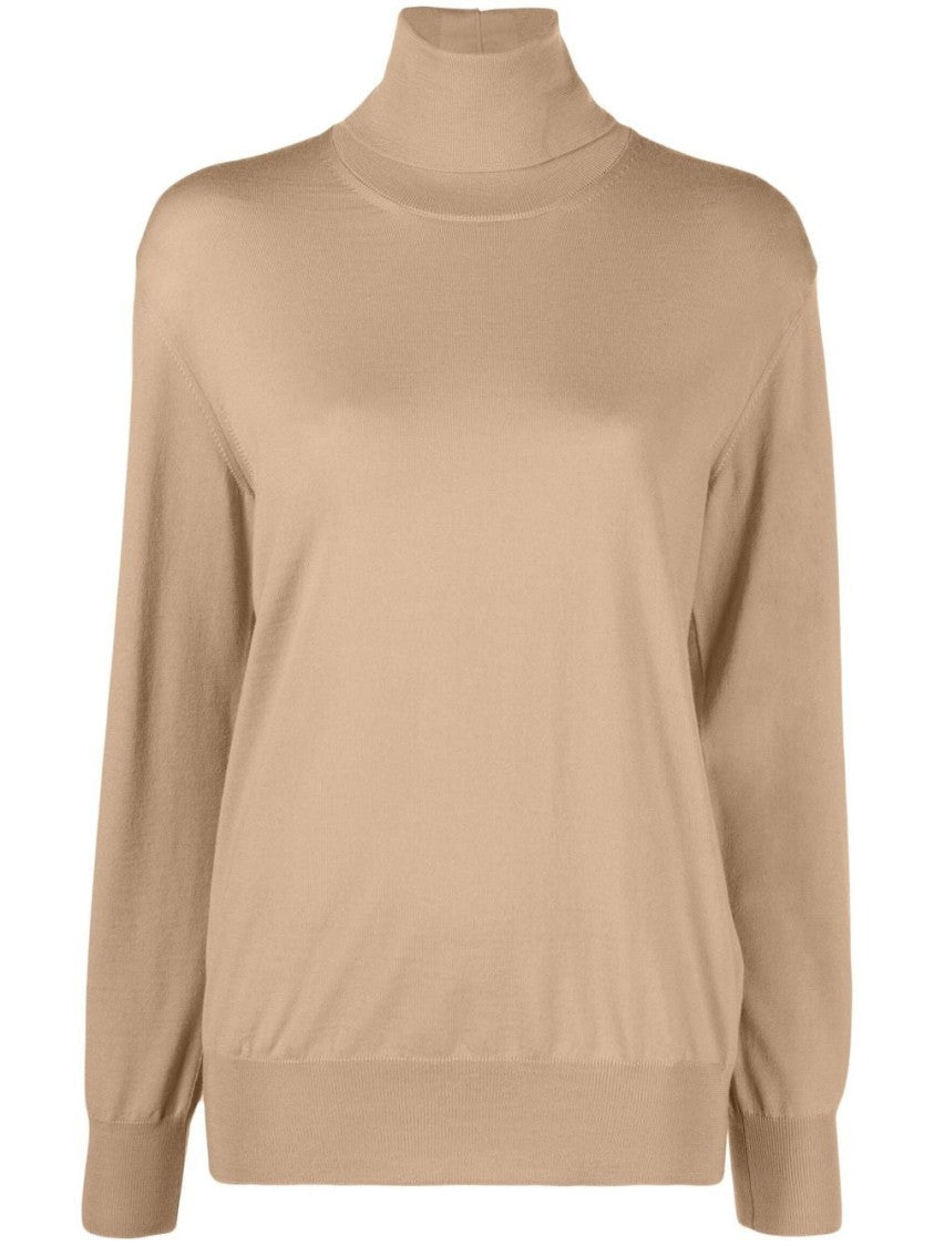 Jil Sander Beige High Neck Long Sleeve Sweater With Fine Knit Texture