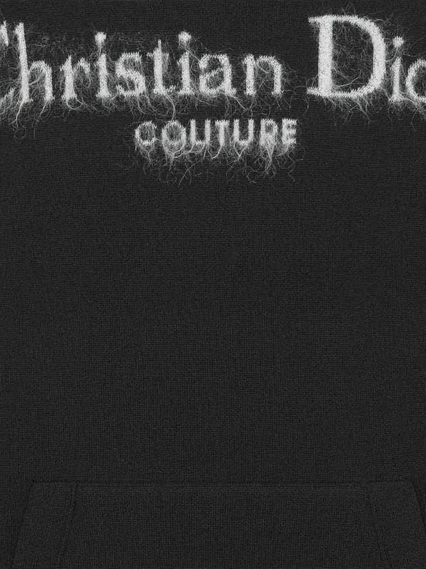 Christian Dior Signature Black Wool-Blend Hoodie With Fuzzy Logo Embroidery