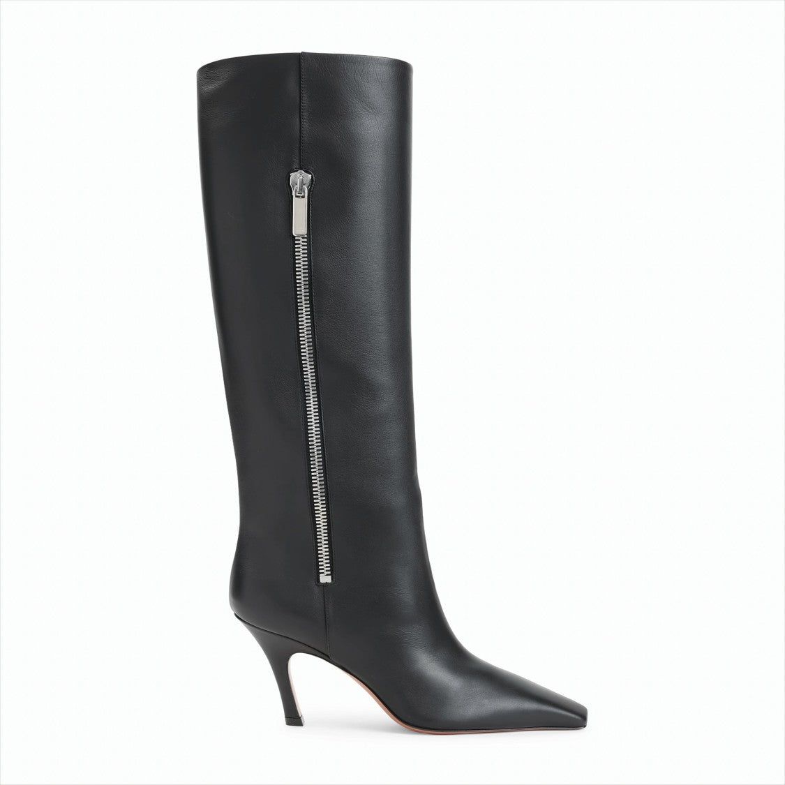 Amina Muaddi Mona 80 Black Leather Boots