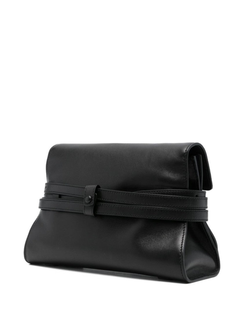 Moschino Black Structured Gold Buckle Silk Bag