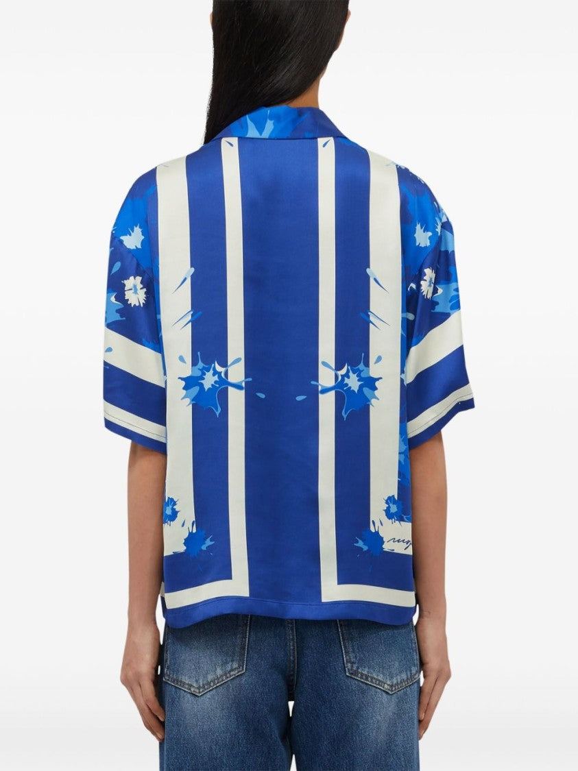 Msgm Floral-Patterned Blue Shirt